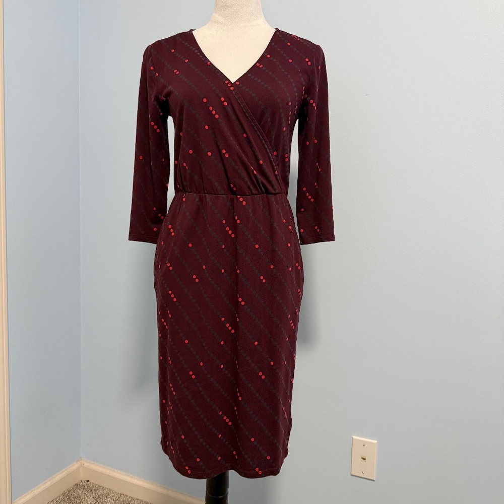 Boden Faux Wrap Dress  3/4 Sleeve Polka Dot Size 4‎ L